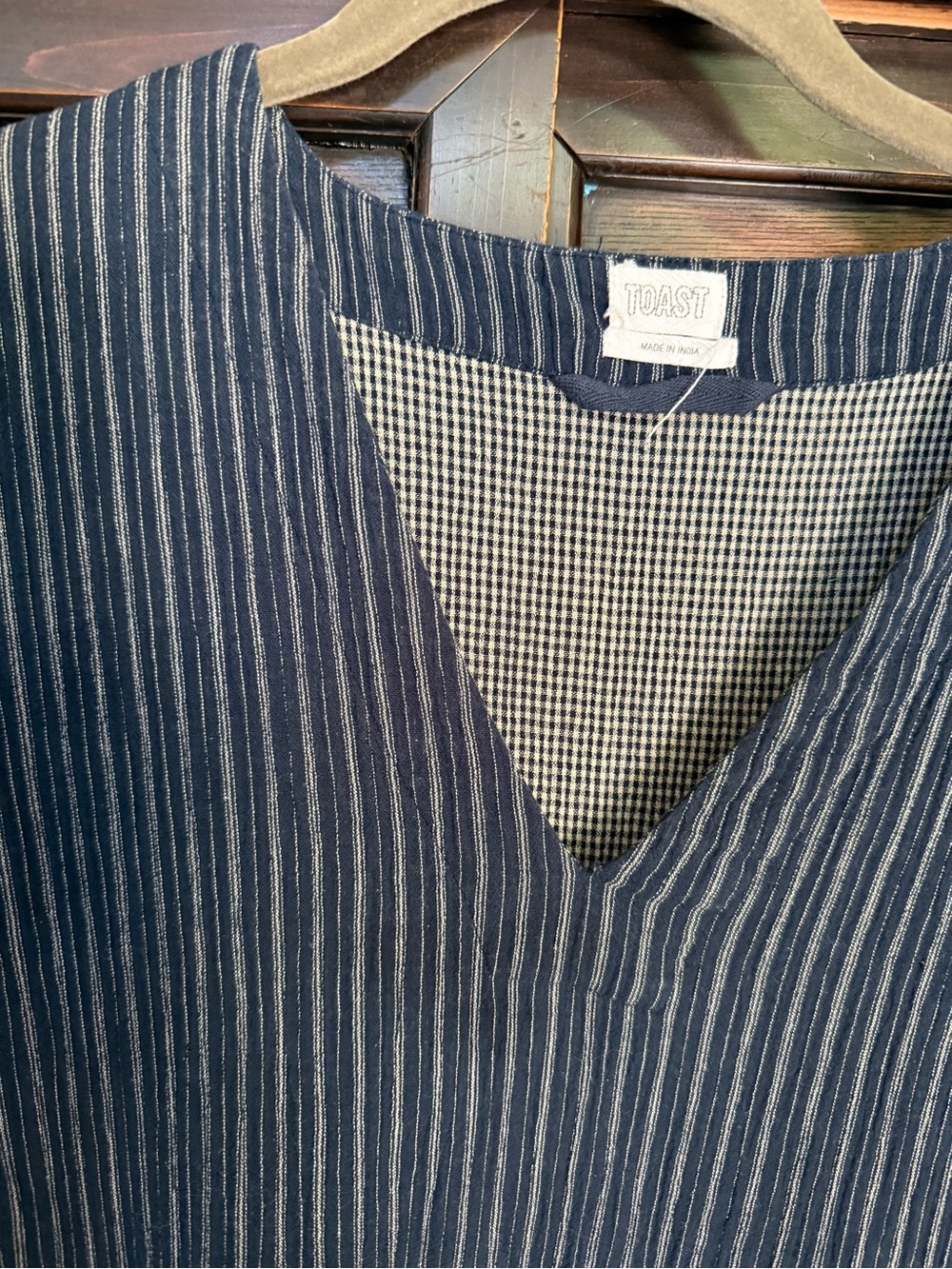 TOAST Crinkle Striped Navy V-Neck Dress - Picture 4 of 10